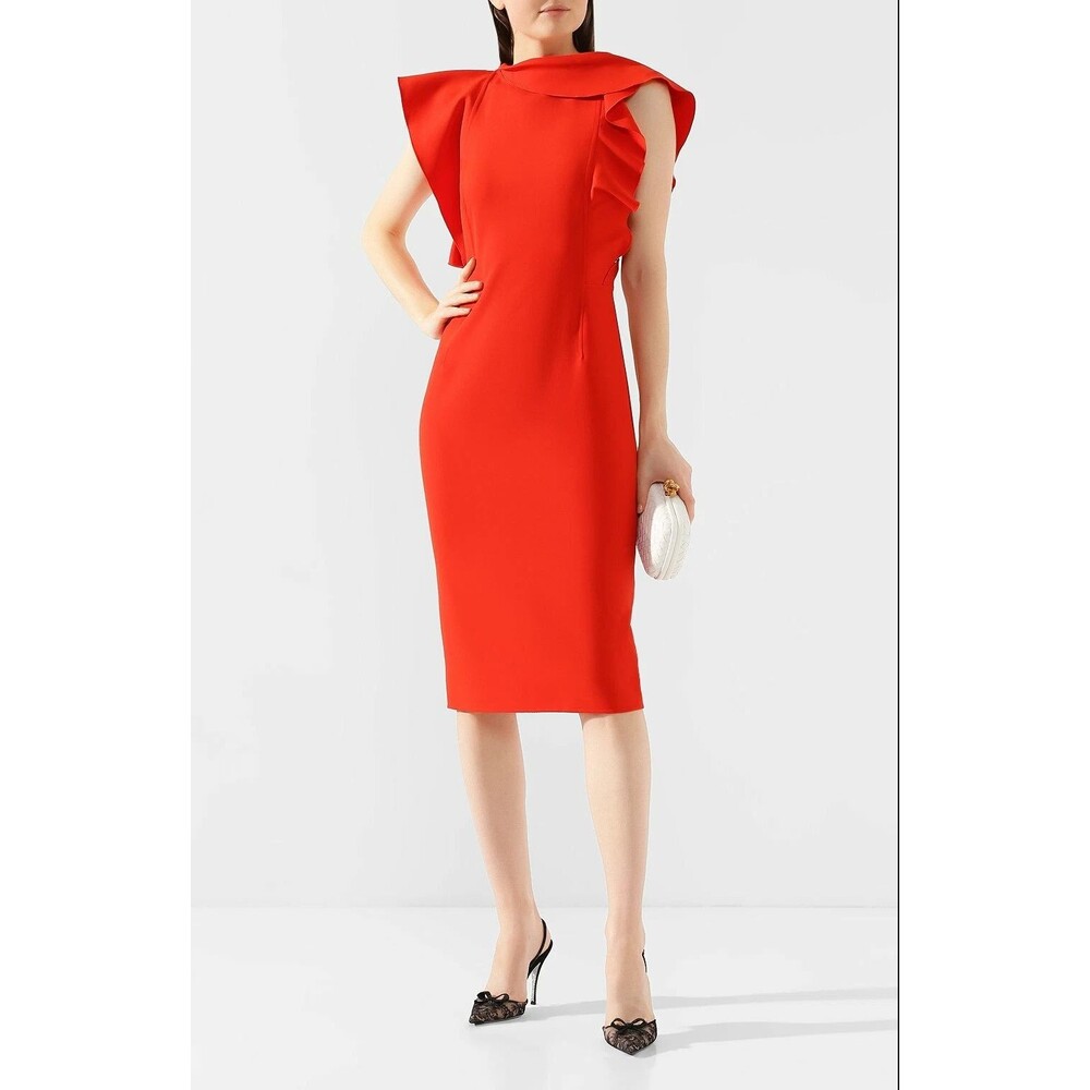 $ 2190 Oscar de la Renta Ruffle-accented Wool Midi Dress Sz 4